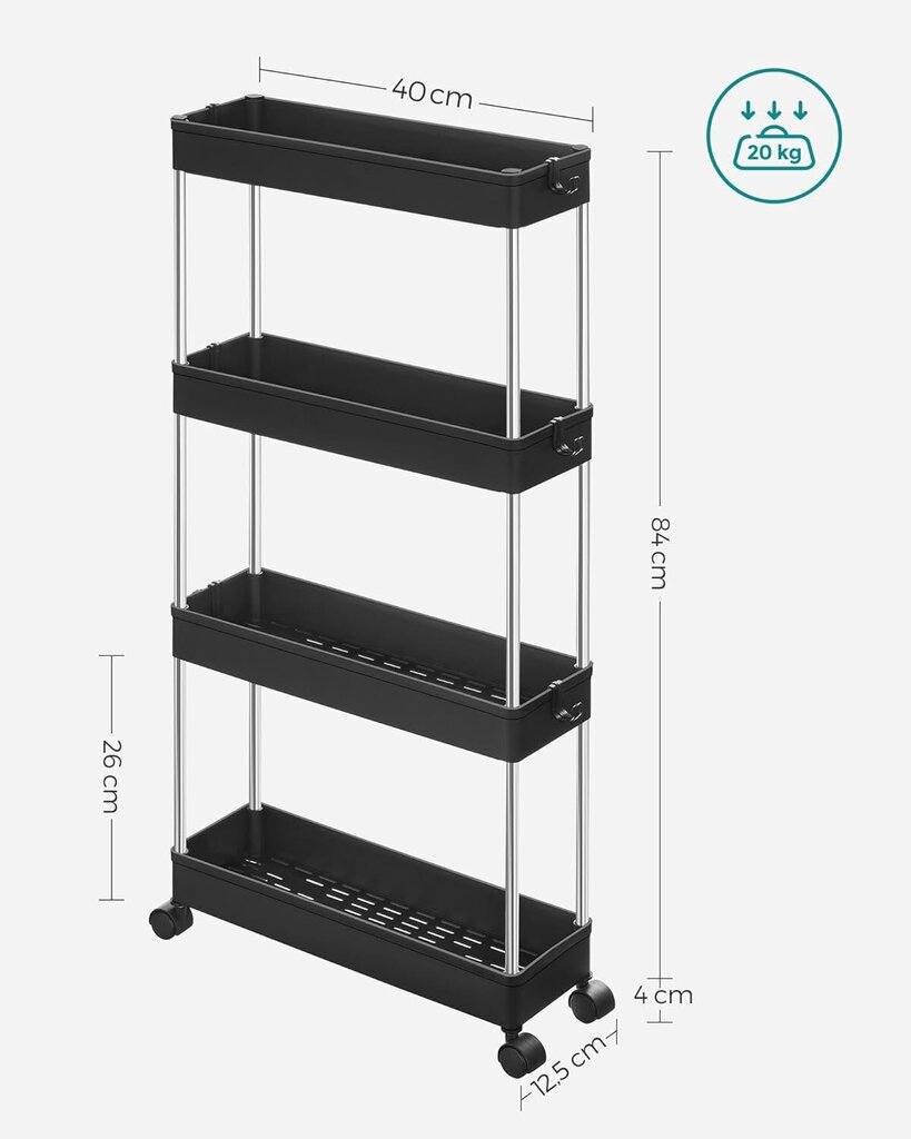 Keittiön hylly pyörillä SONGMICS, KSC008B01, 12,5 x 40 x 88, musta hinta ja tiedot | Hyllyt | hobbyhall.fi