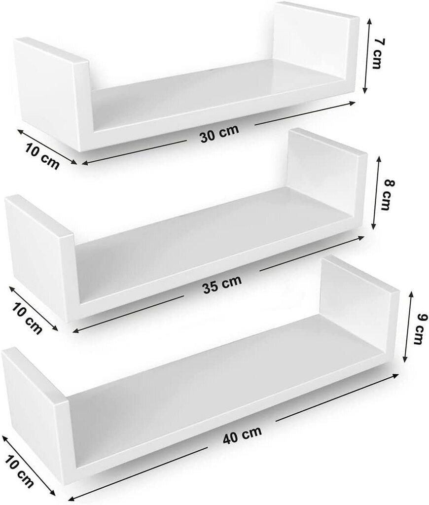 Seinähyllysarja Songmics, LWS40WT, 3kpl, valkoinen hinta ja tiedot | Hyllyt | hobbyhall.fi