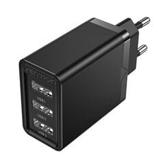 Seinälaturi 3x USB Vention FEAB0-EU, 2.4A, 12W (musta) hinta ja tiedot | Puhelimen laturit | hobbyhall.fi