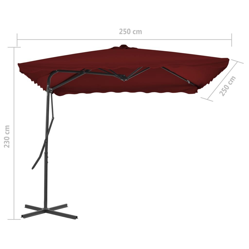 vidaXL Aurinkovarjo terästangolla viininpunainen 250x250x230 cm hinta ja tiedot | Aurinkovarjot ja markiisit | hobbyhall.fi