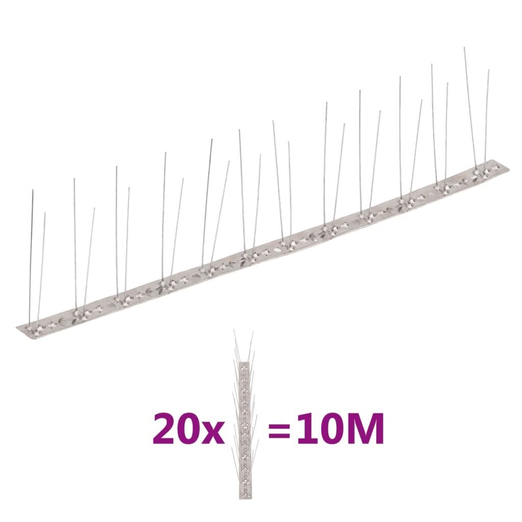 vidaXL 2-riviset lintu- ja kyyhkyspiikit ruostumaton teräs 20 kpl 10 m hinta ja tiedot | Jyrsijöiden ja myyrien torjunta | hobbyhall.fi