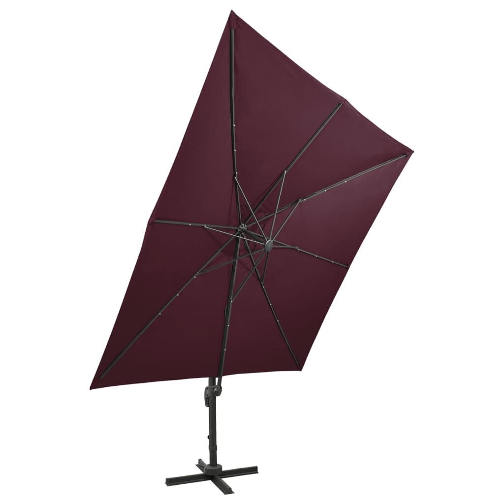 vidaXL Riippuva aurinkovarjo tangolla ja LED-valoilla viininpu. 300 cm hinta ja tiedot | Aurinkovarjot ja markiisit | hobbyhall.fi