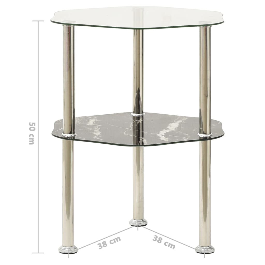 vidaXL 2-tasoinen sivupöytä läpinäkyvä/musta 38x38x50cm karkaistu lasi hinta ja tiedot | Sohvapöydät | hobbyhall.fi
