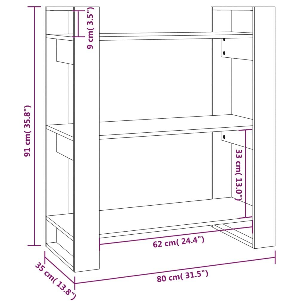 vidaXL Kirjahylly/tilanjakaja hunajanruskea 80x35x91 cm täysi mänty hinta ja tiedot | Hyllyt | hobbyhall.fi