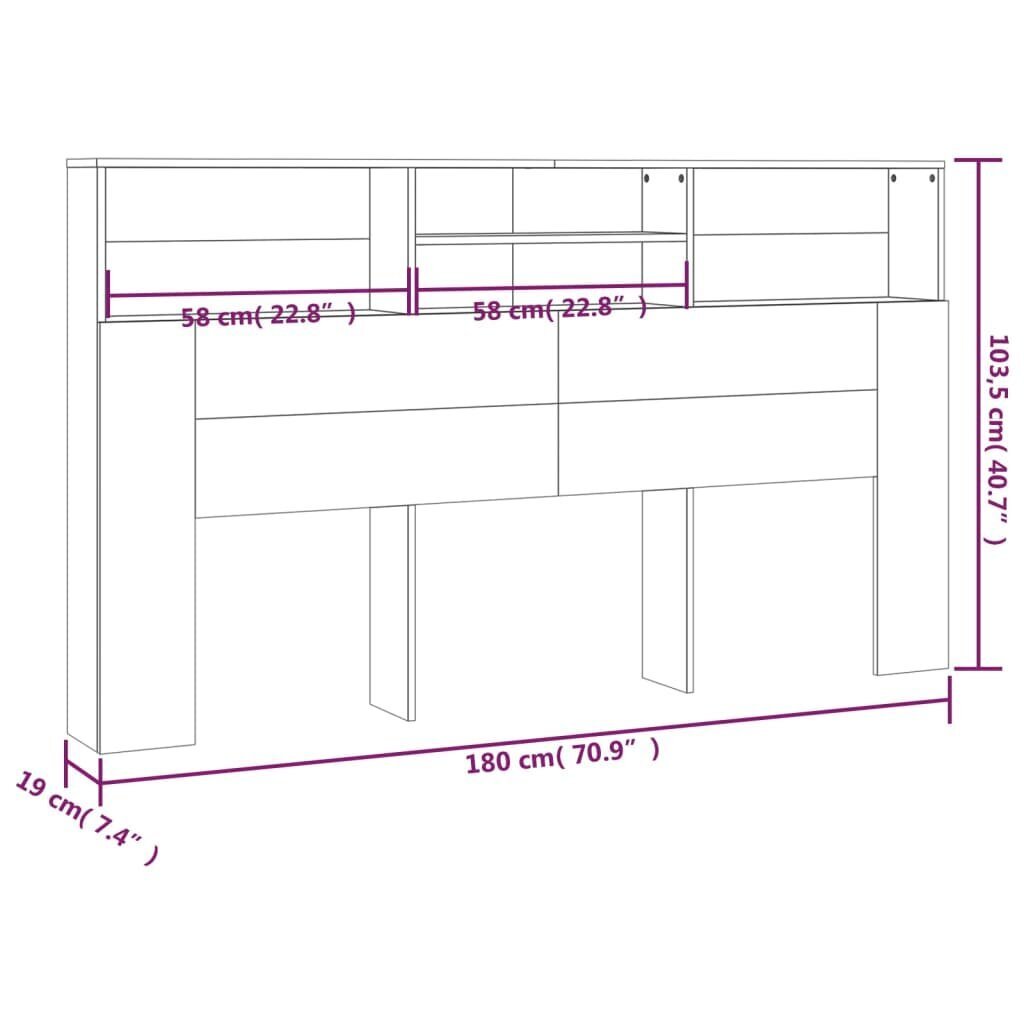 vidaXL Sängynpääty säilytystilalla savutammi 180x19x103,5 cm hinta ja tiedot | Sängyt | hobbyhall.fi