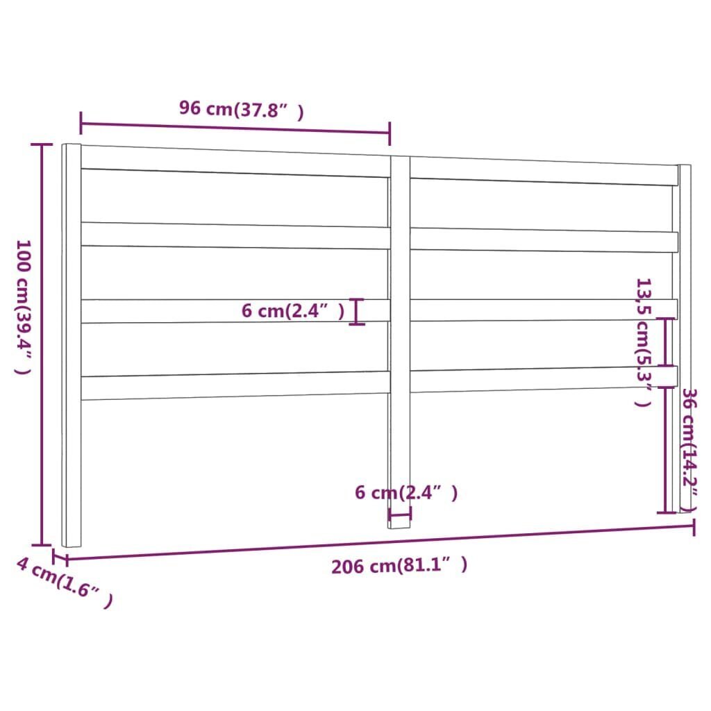 vidaXL Sängynpääty 206x4x100 cm täysi mänty hinta ja tiedot | Sängyt | hobbyhall.fi