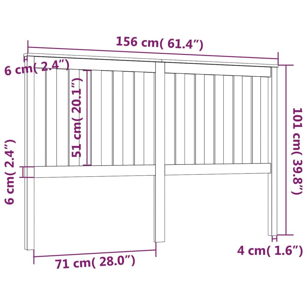 vidaXL Sängynpääty 156x6x101 cm täysi mänty hinta ja tiedot | Sängyt | hobbyhall.fi