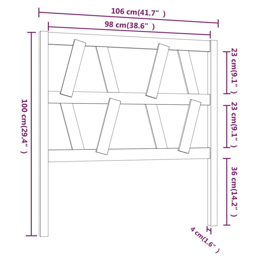 vidaXL Sängynpääty 106x4x100 cm täysi mänty hinta ja tiedot | Sängyt | hobbyhall.fi