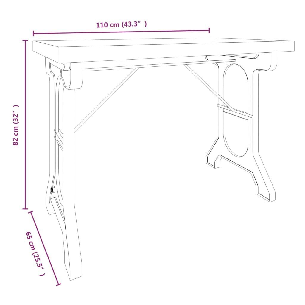 vidaXL Ruokapöytä 110x65x82 cm täysi kuusi ja rauta hinta ja tiedot | Ruokapöydät | hobbyhall.fi