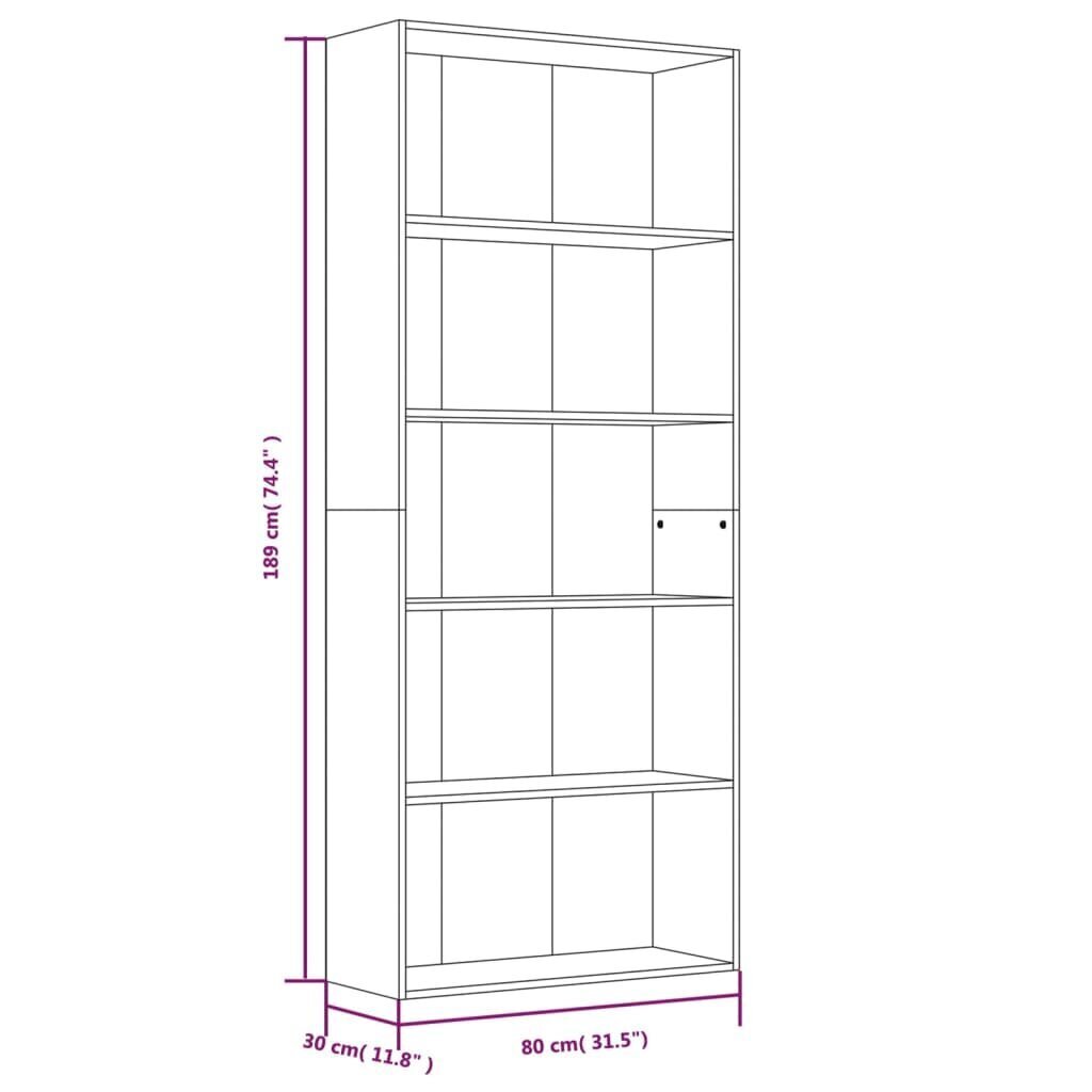 vidaXL 5-kerroksinen Kirjahylly harm. Sonoma 80x30x189 cm tekninen puu hinta ja tiedot | Hyllyt | hobbyhall.fi