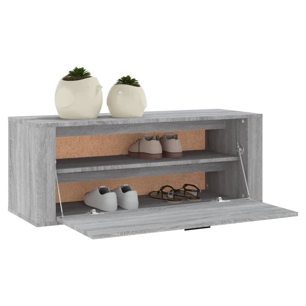 vidaXL Seinäkenkäkaappi harmaa Sonoma 100x35x38 cm tekninen puu hinta ja tiedot | Kenkäkaapit ja -hyllyt | hobbyhall.fi