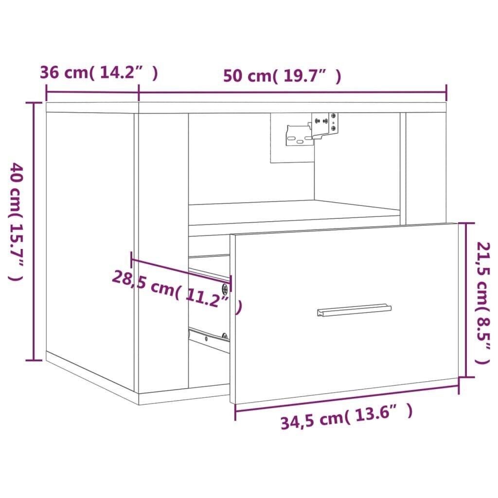 vidaXL Seinäkiinnitettävä yöpöytä valkoinen 50x36x40 cm hinta ja tiedot | Yöpöydät | hobbyhall.fi