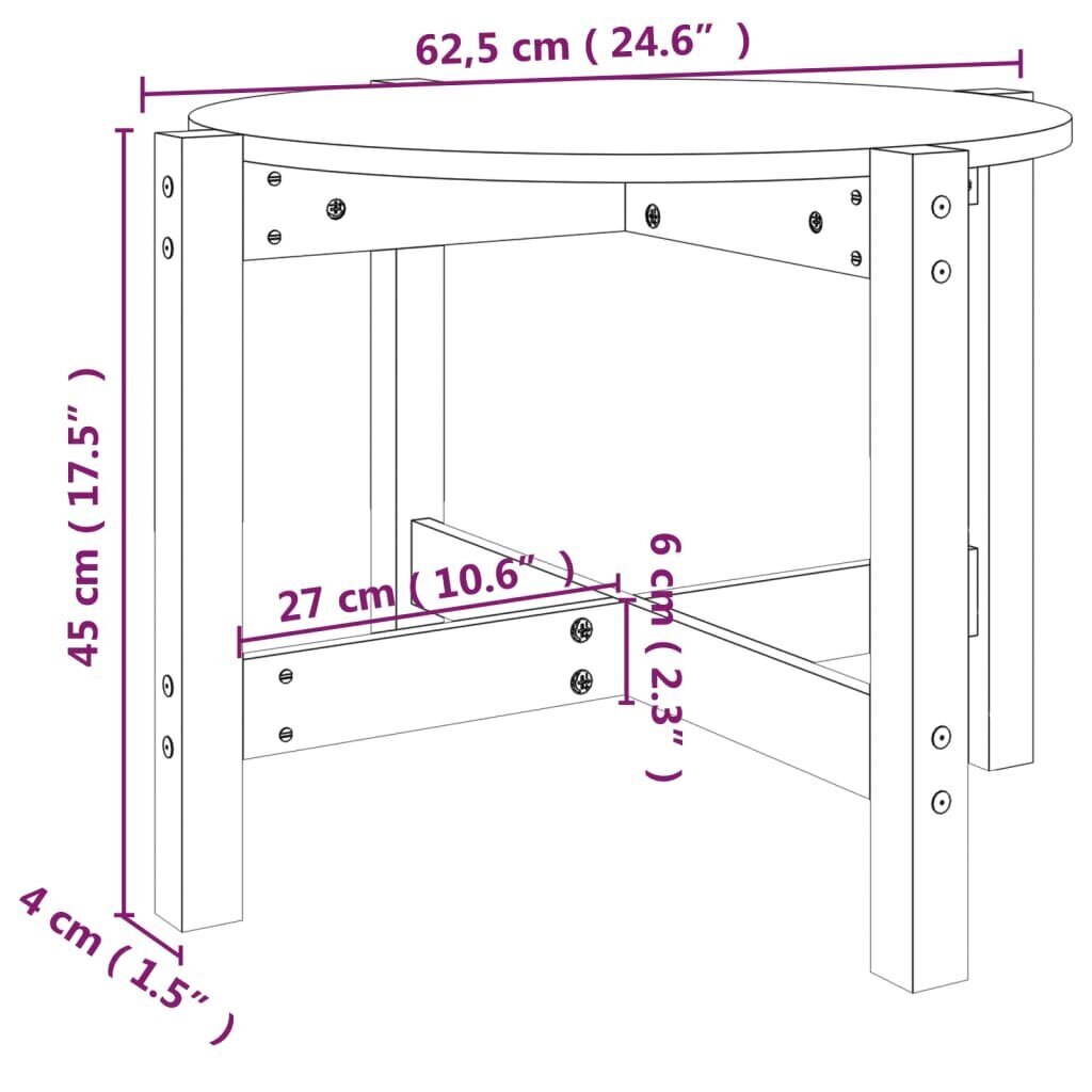 vidaXL Sohvapöytä harmaa Ø 62,5x45 cm täysi mänty hinta ja tiedot | Sohvapöydät | hobbyhall.fi