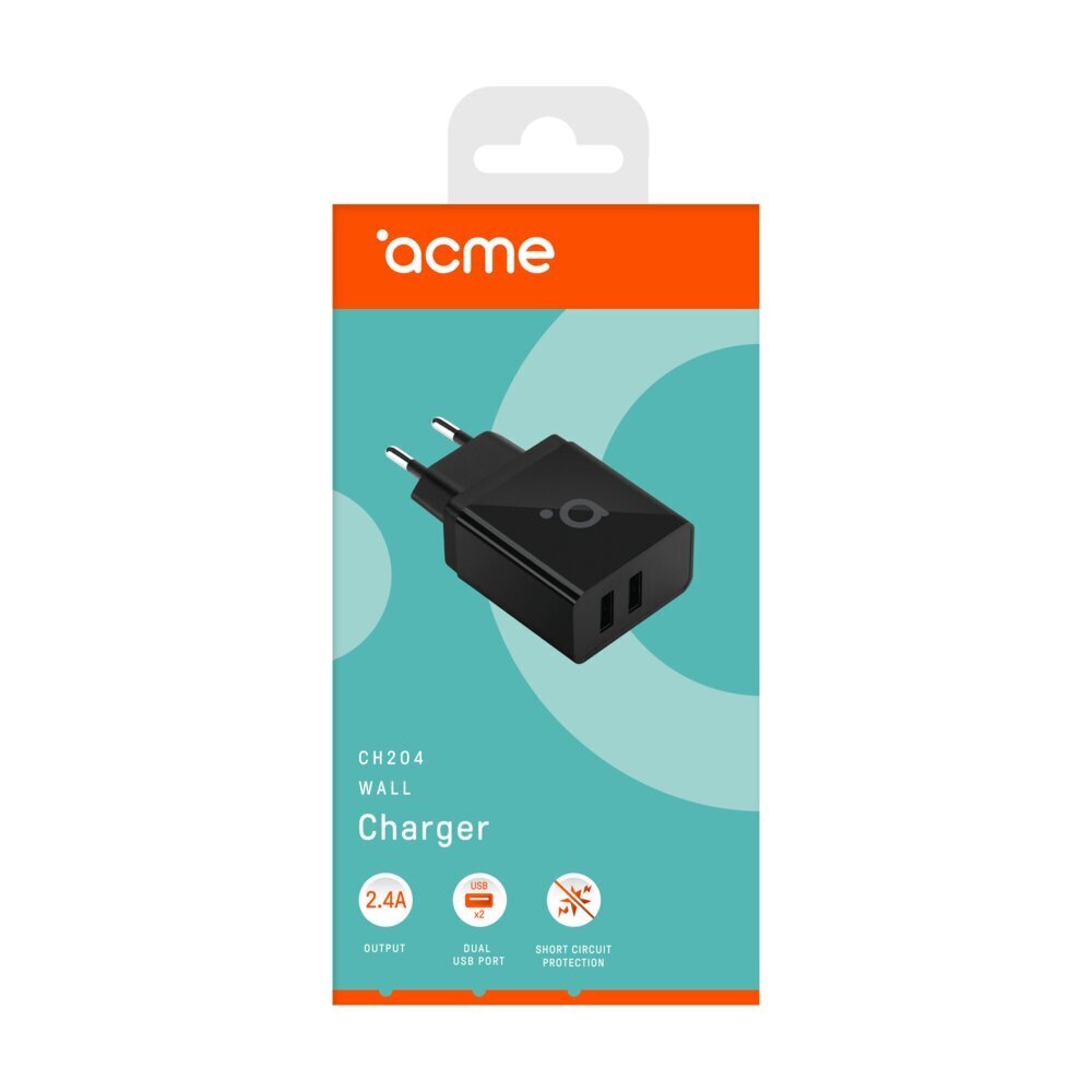 Acme seinälaturi CH204 2 x USB Type-A, hinta ja tiedot | Puhelimen laturit | hobbyhall.fi