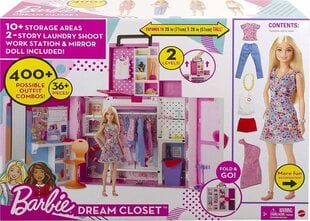 Barbie-vaatekaappi nukella ja 36 asusteella Barbie HGX57 hinta ja tiedot | Tyttöjen lelut | hobbyhall.fi