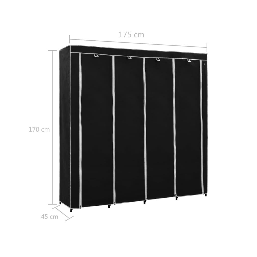 vidaXL Vaatekaappi 4 lokerolla musta 175x45x170 cm hinta ja tiedot | Kaapit | hobbyhall.fi