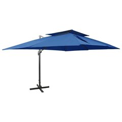 vidaXL Riippuva aurinkovarjo tuplakatolla taivaansininen 400x300 cm hinta ja tiedot | Aurinkovarjot ja markiisit | hobbyhall.fi