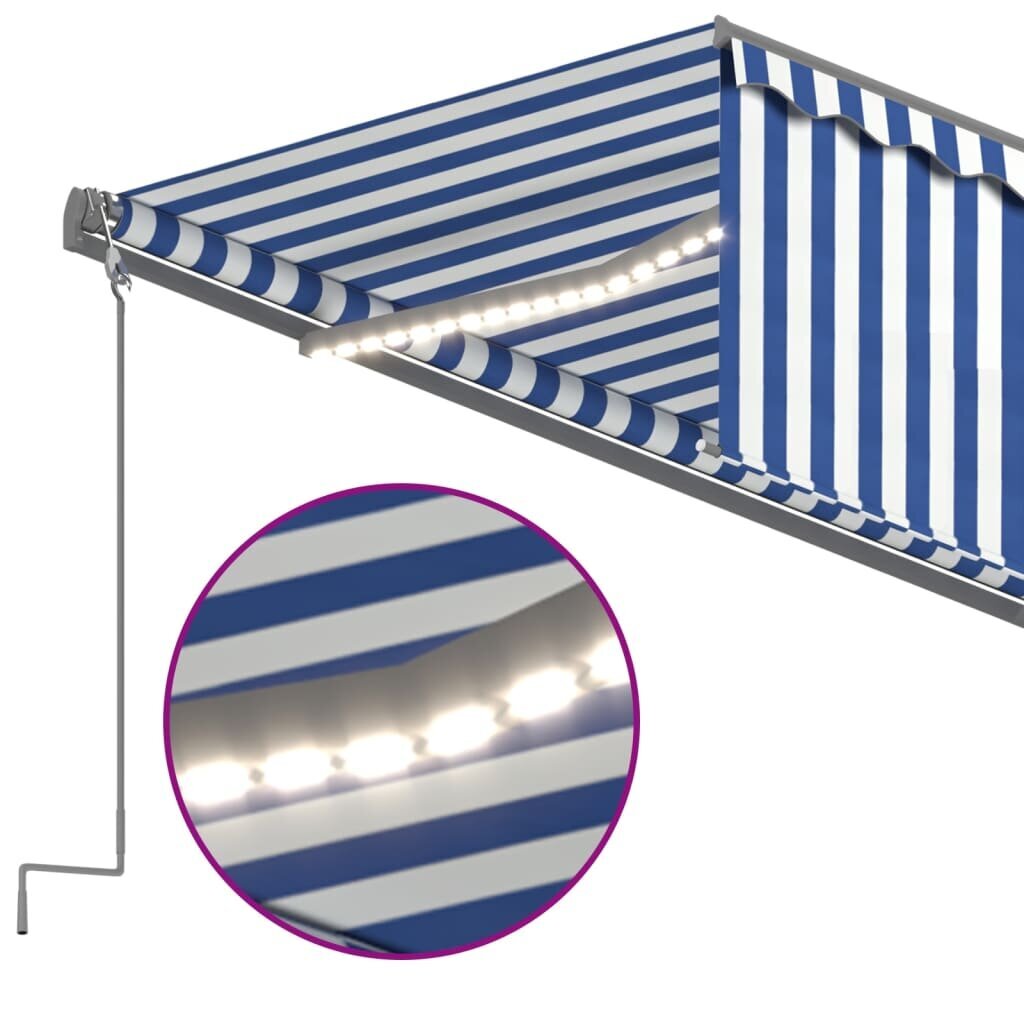 vidaXL Automaattimarkiisi verho/LED/tuulisensori 6x3 m sinivalkoinen hinta ja tiedot | Aurinkovarjot ja markiisit | hobbyhall.fi