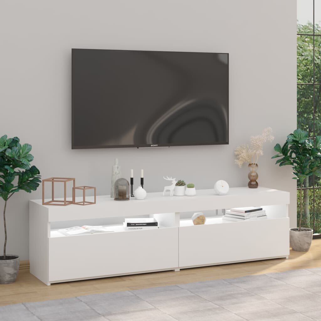vidaXL TV-tasot 2 kpl LED-valoilla valkoinen 75x35x40 cm hinta ja tiedot | TV-tasot | hobbyhall.fi