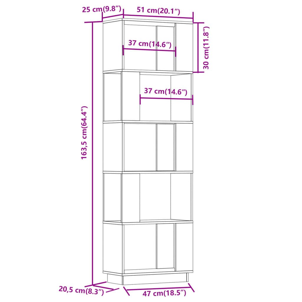 vidaXL Kirjahylly/tilanjakaja musta 51x25x163,5 cm täysi mänty hinta ja tiedot | Hyllyt | hobbyhall.fi