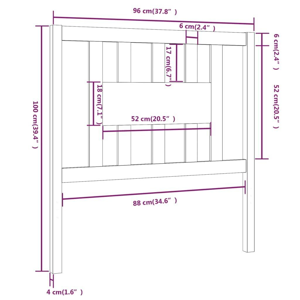 vidaXL Sängynpääty hunajanruskea 96x4x100 cm täysi mänty hinta ja tiedot | Sängyt | hobbyhall.fi