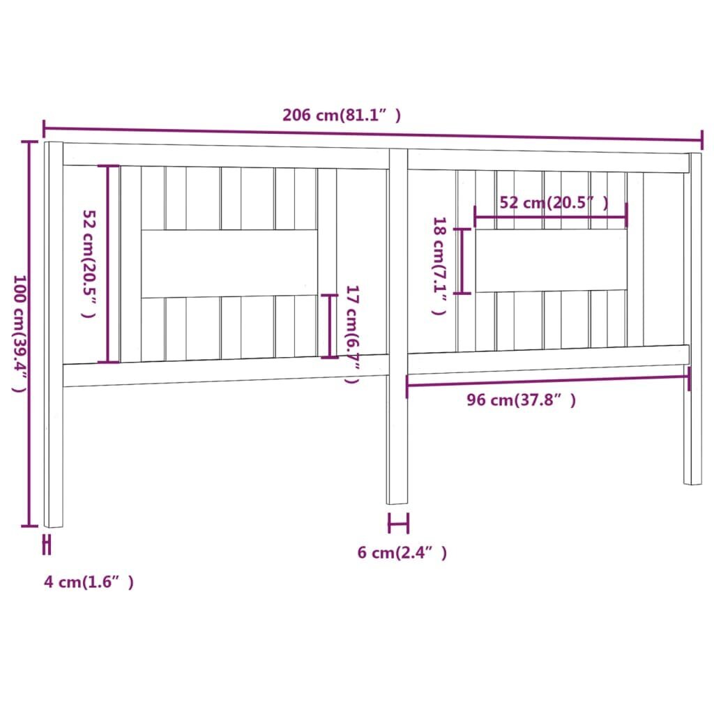 vidaXL Sängynpääty 206x4x100 cm täysi mänty hinta ja tiedot | Sängyt | hobbyhall.fi