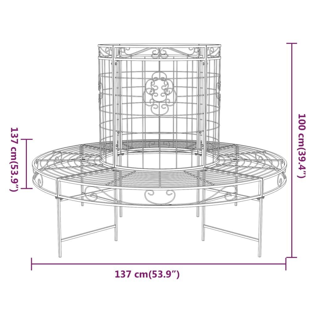 vidaXL Puunympäryspenkki Ø 137 cm musta teräs hinta ja tiedot | Puutarhapenkit | hobbyhall.fi