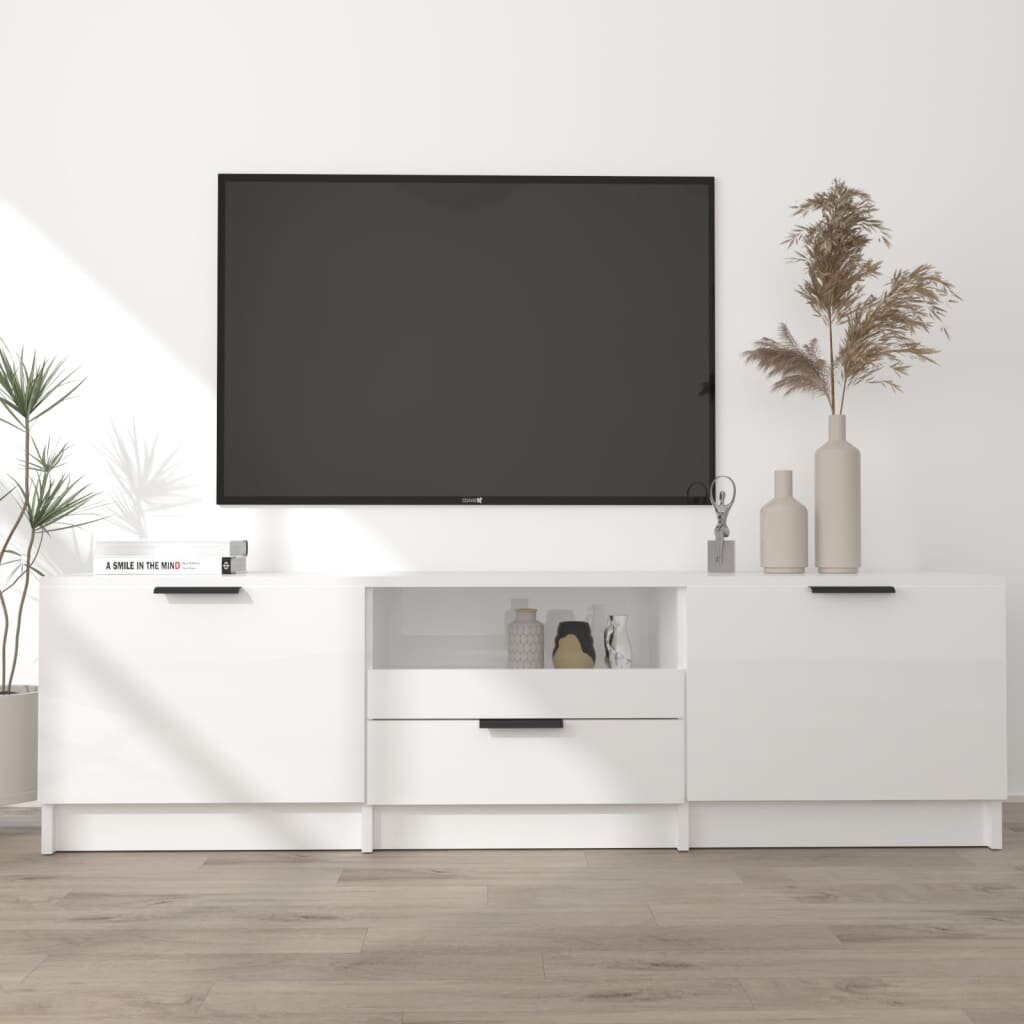 vidaXL TV-taso korkeakiilto valkoinen 140x35x40 cm tekninen puu hinta ja tiedot | TV-tasot | hobbyhall.fi