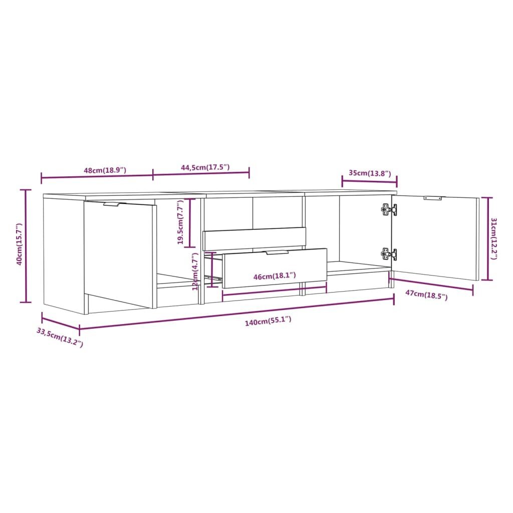 vidaXL TV-taso korkeakiilto valkoinen 140x35x40 cm tekninen puu hinta ja tiedot | TV-tasot | hobbyhall.fi