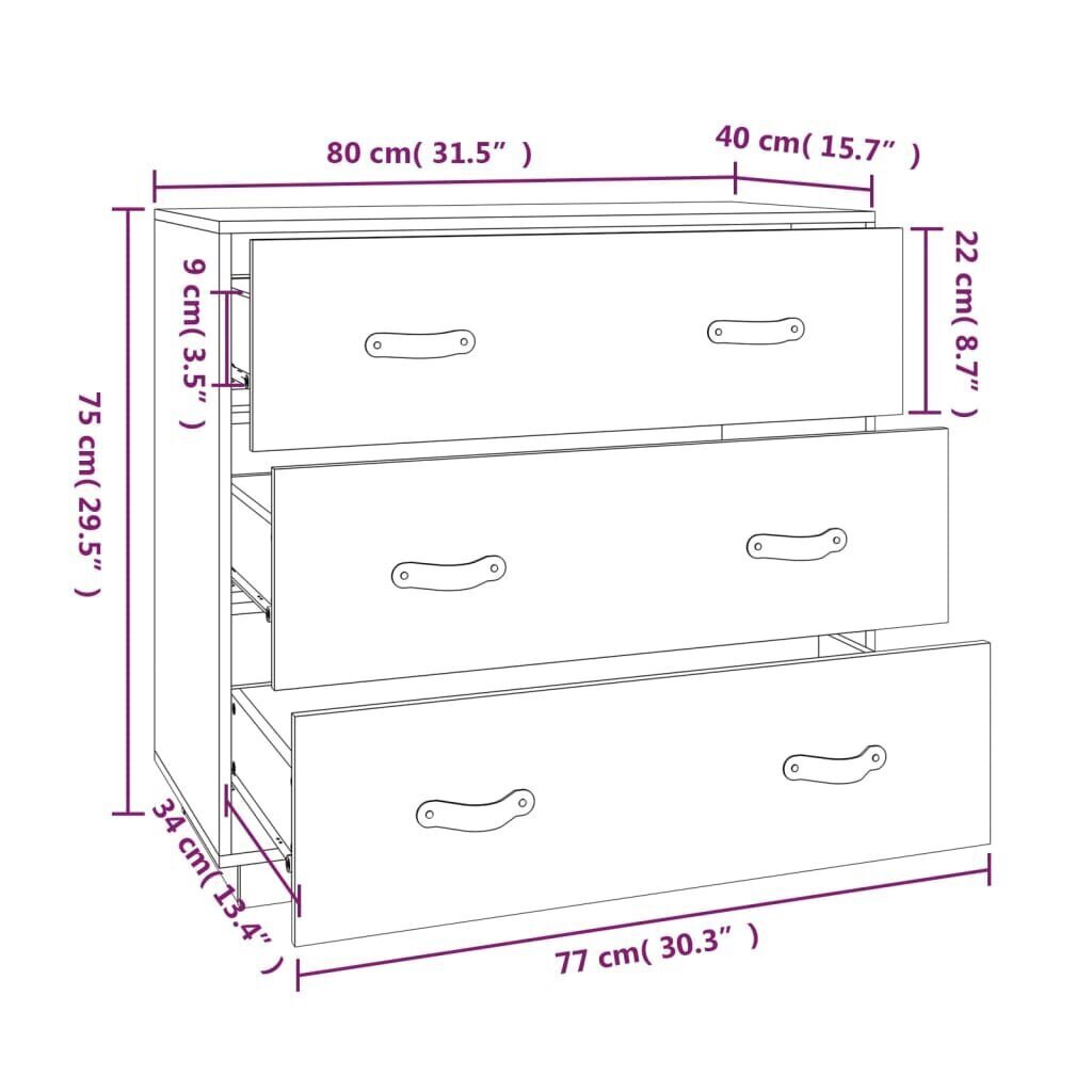 vidaXL Senkki musta 80x40x75 cm täysi mänty hinta ja tiedot | Olohuoneen kaapit ja lipastot | hobbyhall.fi