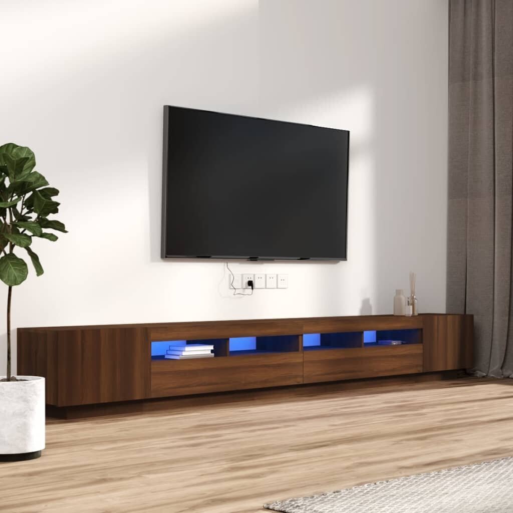 vidaXL 3-osainen TV-kaappisarja LED-valoilla ruskea tammi tekninen puu hinta ja tiedot | TV-tasot | hobbyhall.fi