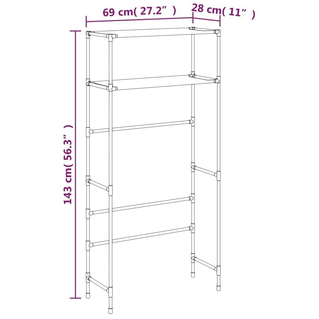 vidaXL Säilytyshylly pesukoneen ylle 2 tasoa harmaa 69x28x143 cm rauta hinta ja tiedot | Kylpyhuoneen sisustus | hobbyhall.fi