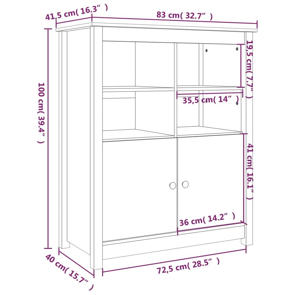 vidaXL Senkki 83x41,5x100 cm täysi mänty hinta ja tiedot | Olohuoneen kaapit ja lipastot | hobbyhall.fi