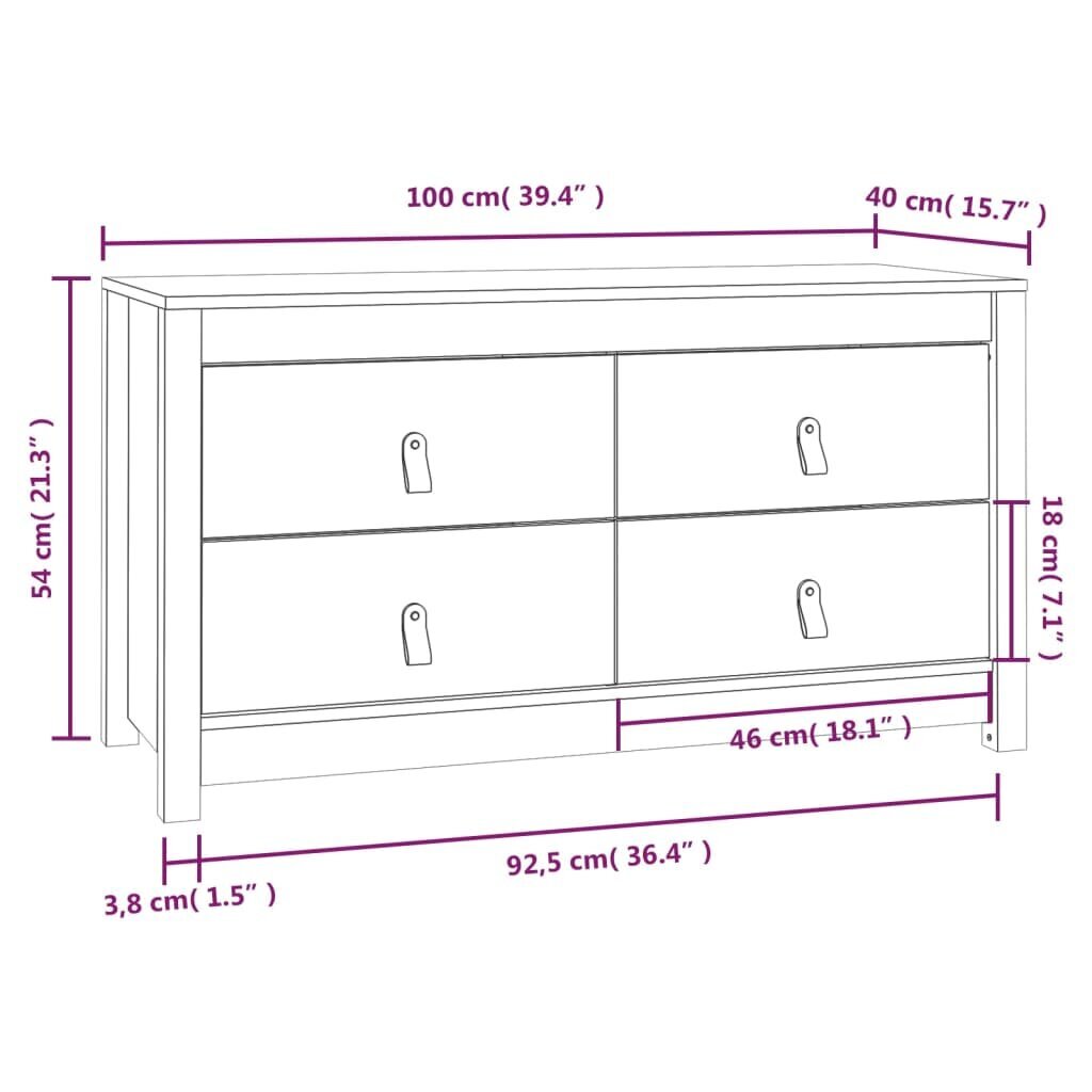 vidaXL Senkki musta 100x40x54 cm täysi mänty hinta ja tiedot | Olohuoneen kaapit ja lipastot | hobbyhall.fi