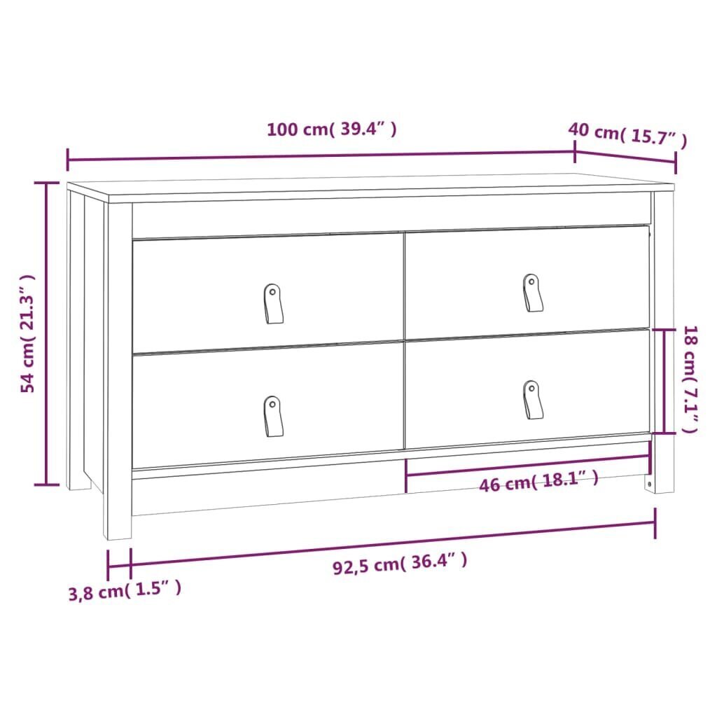 vidaXL TV-taso hunajanruskea 100x40x54 cm täysi mänty hinta ja tiedot | Olohuoneen kaapit ja lipastot | hobbyhall.fi