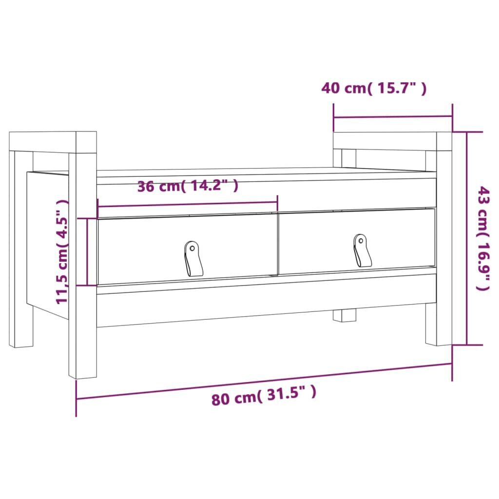 vidaXL Eteisen penkki harmaa 80x40x43 cm täysi mänty hinta ja tiedot | Kenkäkaapit ja -hyllyt | hobbyhall.fi