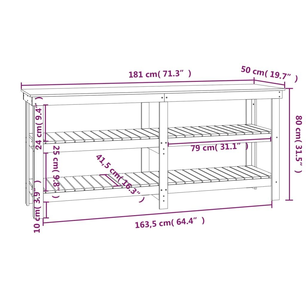 vidaXL Työpenkki musta 181x50x80 cm täysi mänty hinta ja tiedot | Käsityökalut | hobbyhall.fi