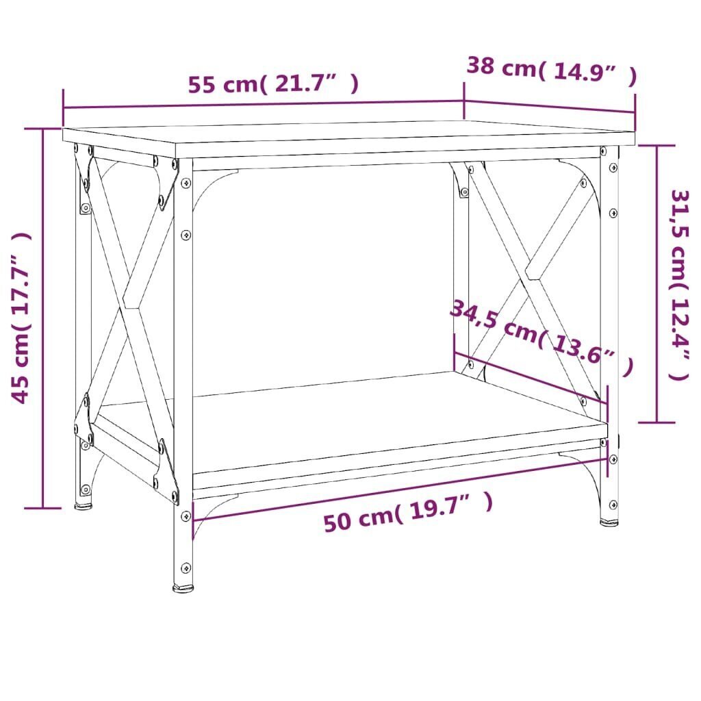 vidaXL Sivupöytä harmaa Sonoma 55x38x45 cm tekninen puu hinta ja tiedot | Sohvapöydät | hobbyhall.fi