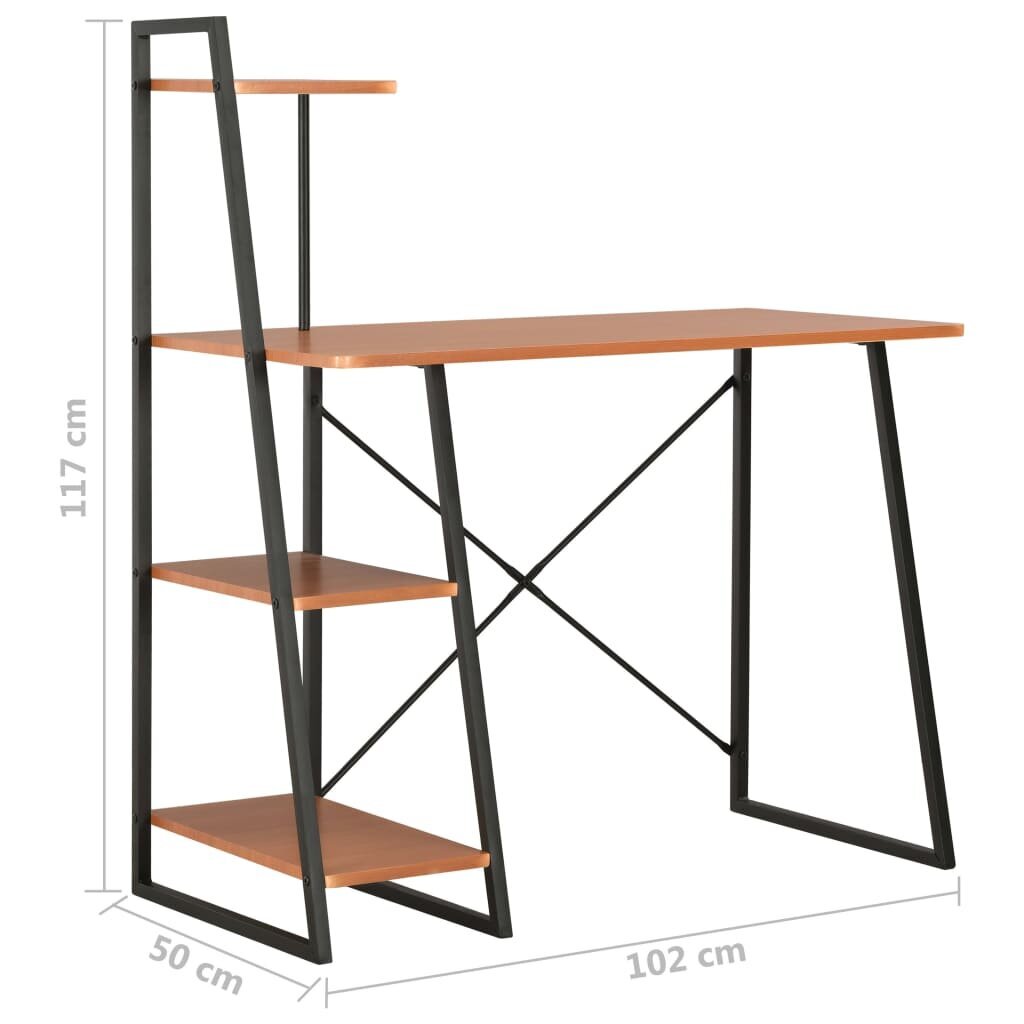 vidaXL Työpöytä hyllyillä musta ja ruskea 102x50x117 cm hinta ja tiedot | Tietokonepöydät ja työpöydät | hobbyhall.fi