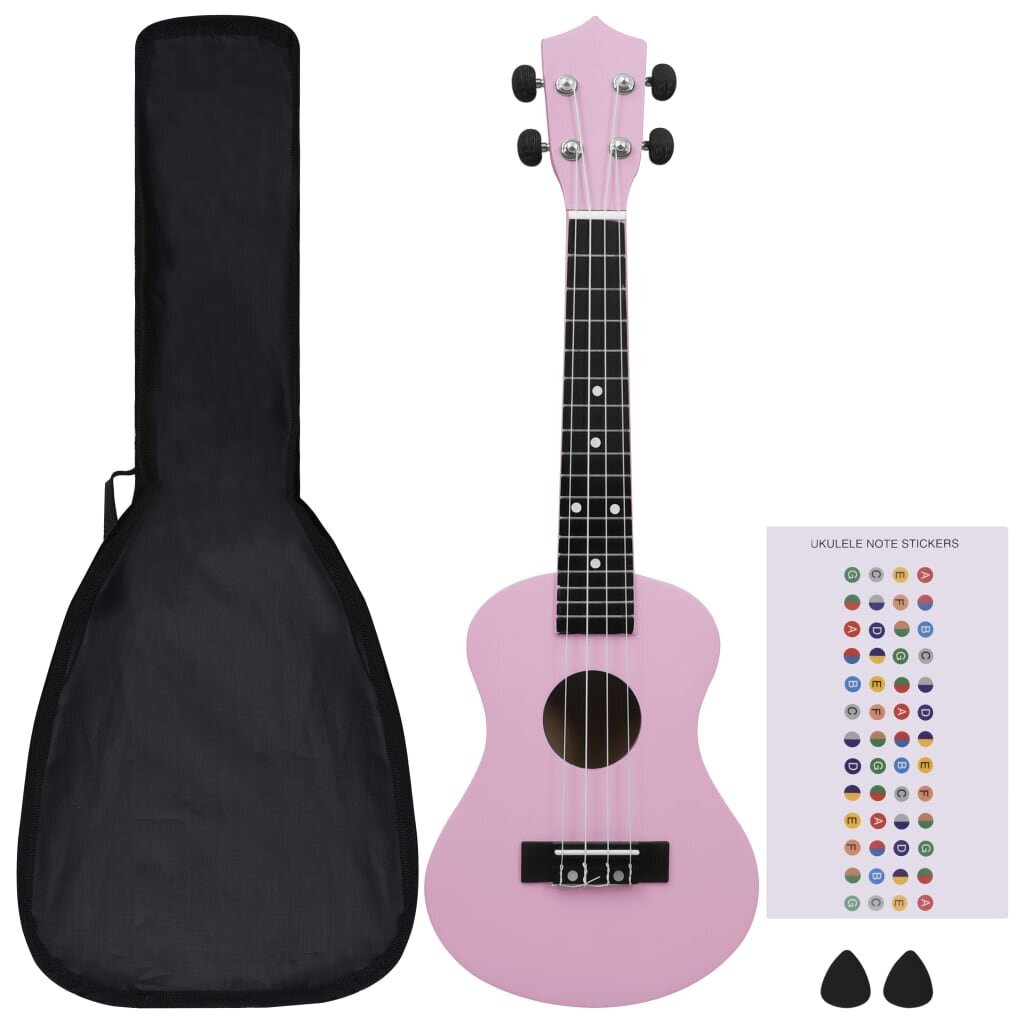 vidaXL Sopraano ukulelesarja laukulla lapsille vaaleanpunainen 23" hinta ja tiedot | Kitarat | hobbyhall.fi