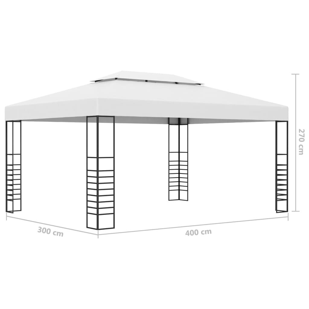 vidaXL Paviljonki jauhemaalattu teräs 4x3x2,7 m valkoinen hinta ja tiedot | Puutarhapaviljongit | hobbyhall.fi