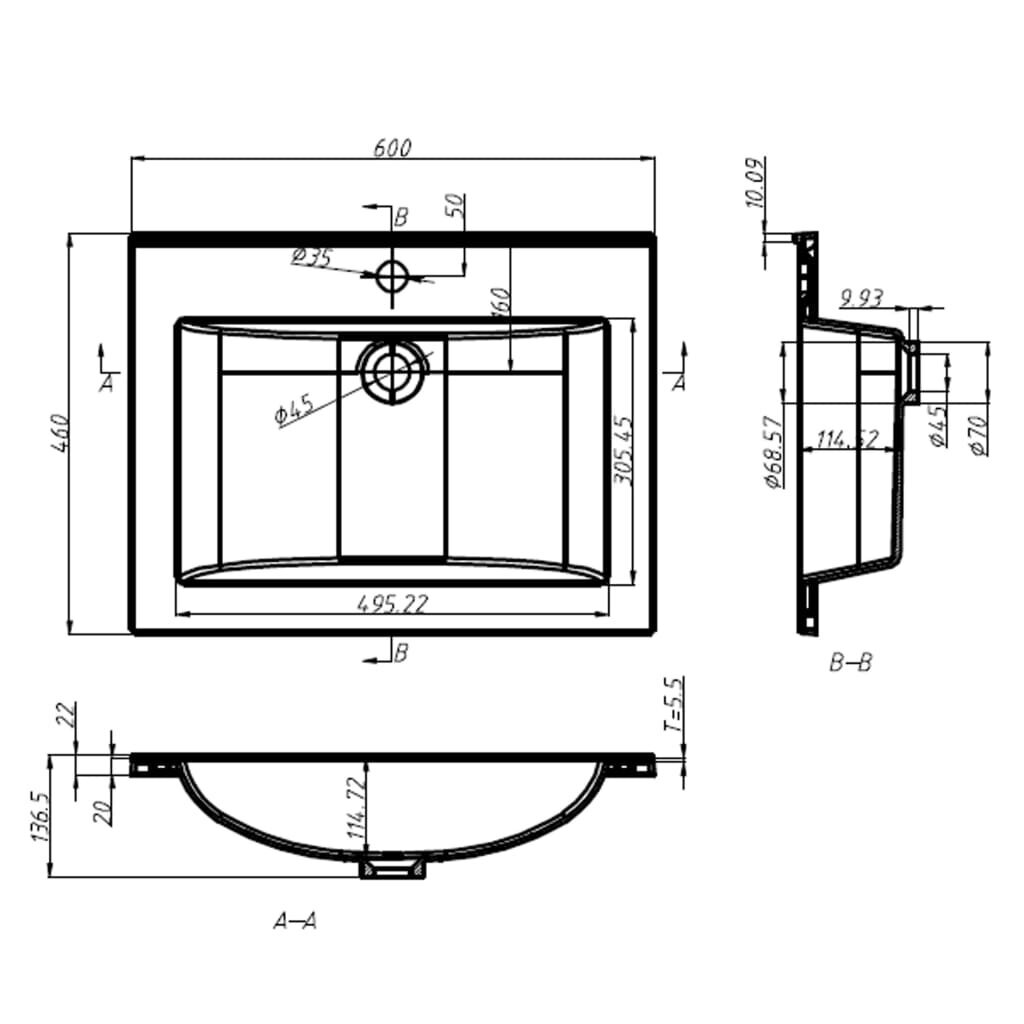 vidaXL Sisäänrakennettu pesuallas 600x460x130 mm SMC valkoinen hinta ja tiedot | Pesualtaat | hobbyhall.fi