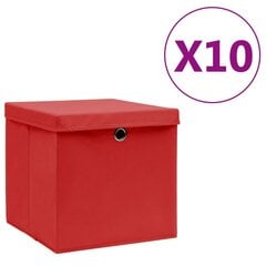 vidaXL Säilytyslaatikot kansilla 10 kpl 28x28x28 cm punainen hinta ja tiedot | Säilytyslaatikot ja -korit | hobbyhall.fi