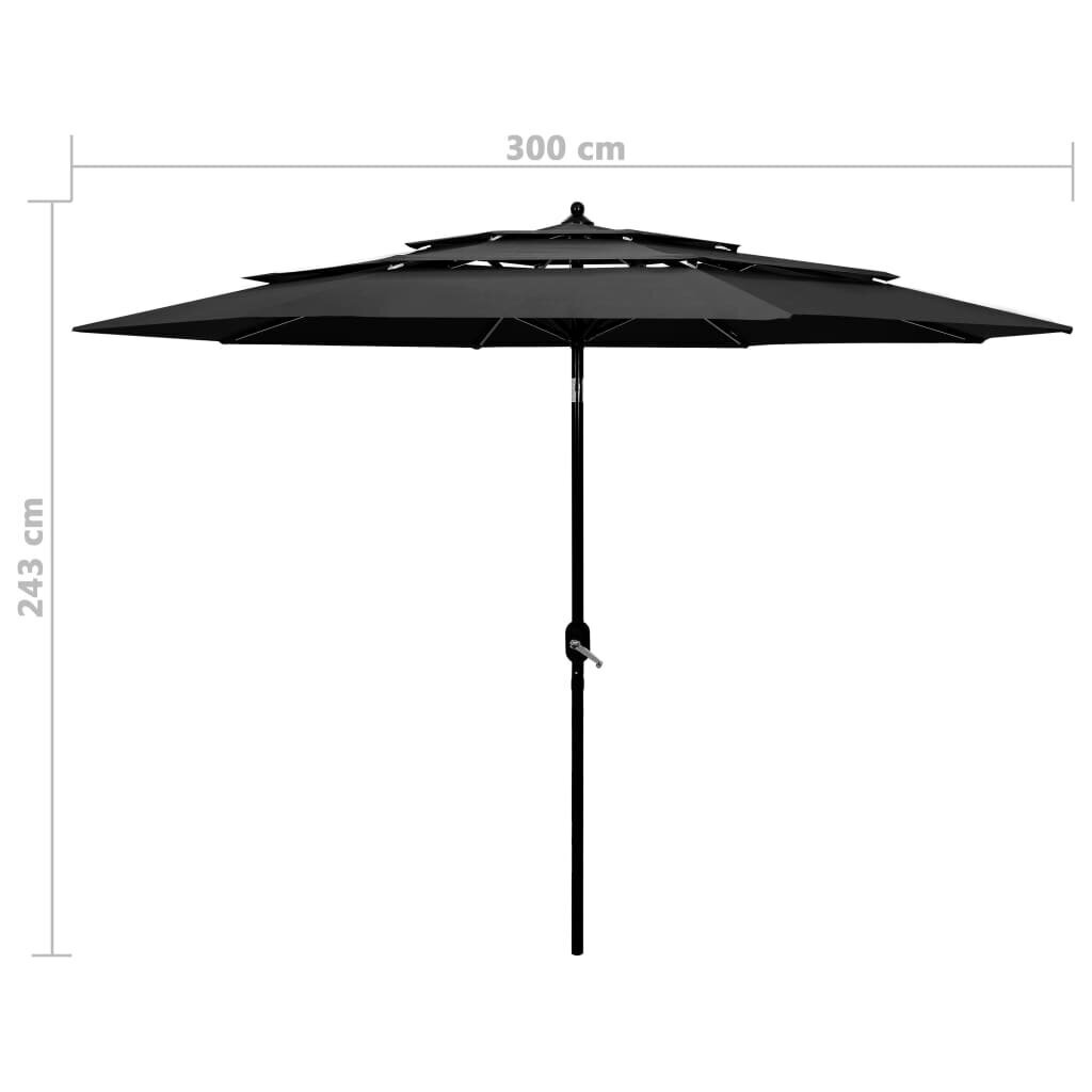vidaXL 3-tasoinen aurinkovarjo alumiinitanko antrasiitti 3 m hinta ja tiedot | Aurinkovarjot ja markiisit | hobbyhall.fi