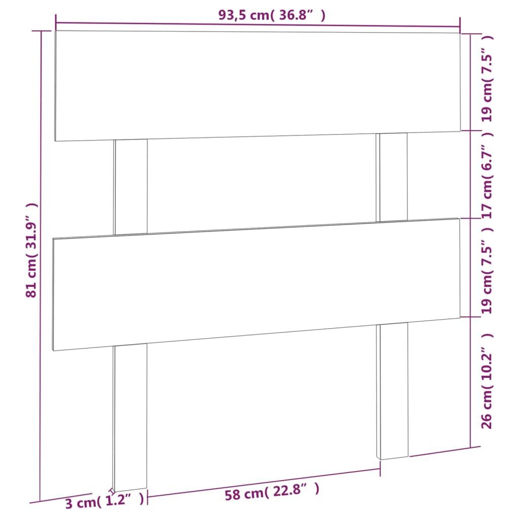 vidaXL Sängynpääty valkoinen 93,5x3x81 cm täysi mänty hinta ja tiedot | Sängyt | hobbyhall.fi