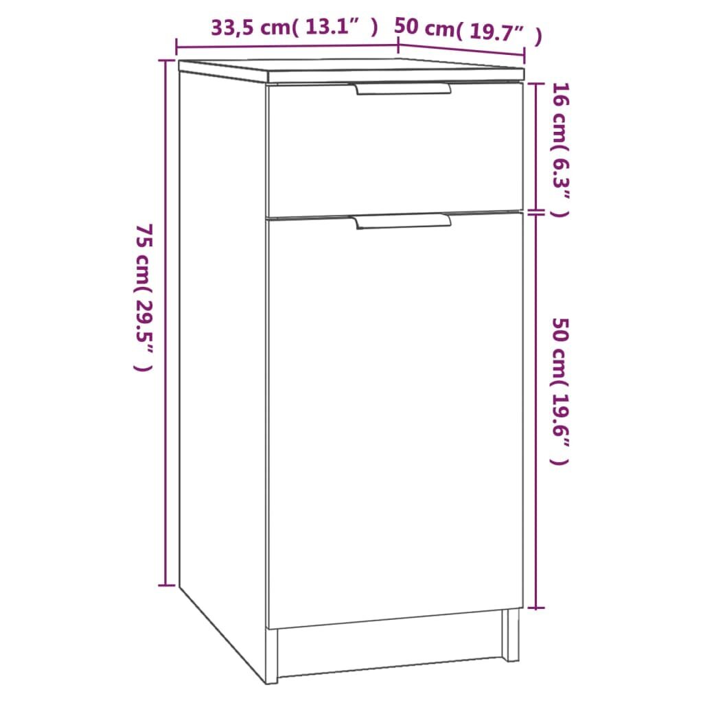 vidaXL Pöytäkaappi Sonoma-tammi 33,5x50x75 cm tekninen puu hinta ja tiedot | Olohuoneen kaapit ja lipastot | hobbyhall.fi