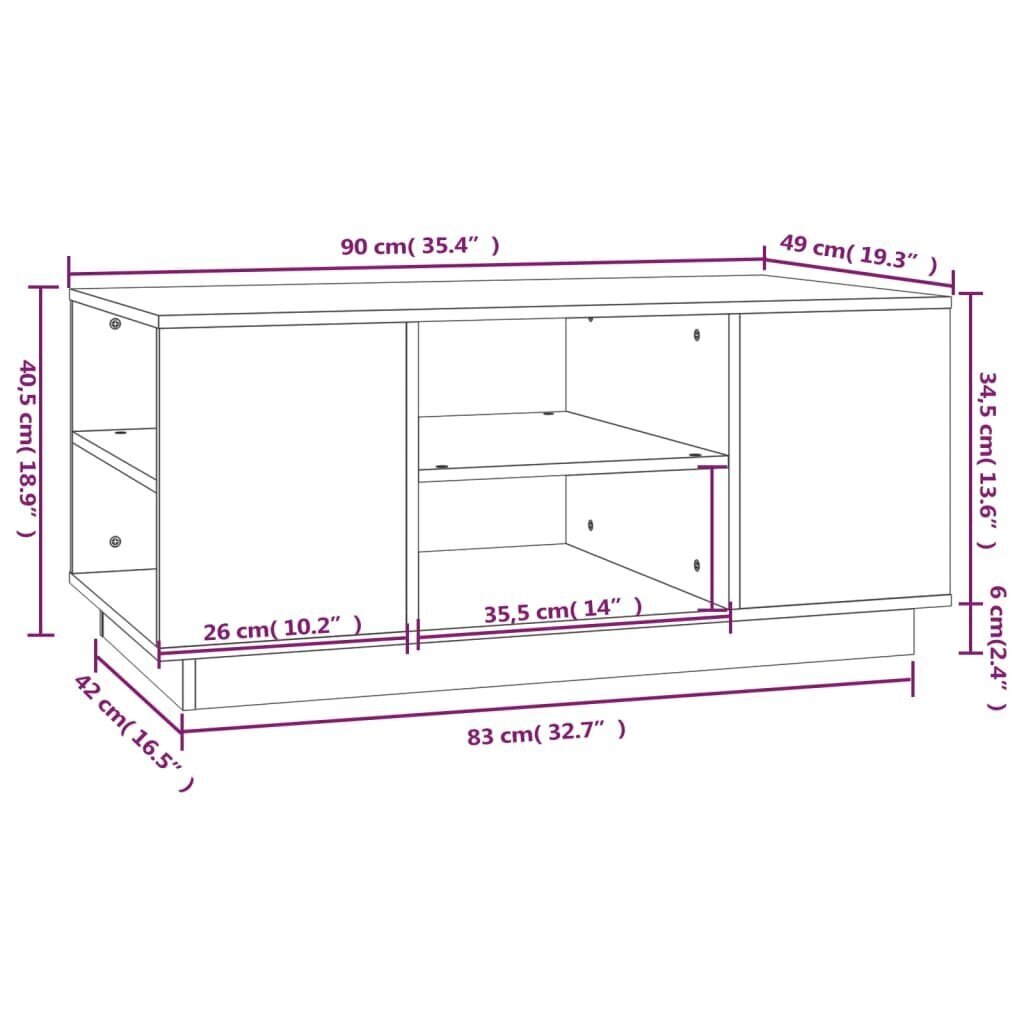 vidaXL Sohvapöytä harmaa 90x49x40,5 cm täysi mänty hinta ja tiedot | Sohvapöydät | hobbyhall.fi