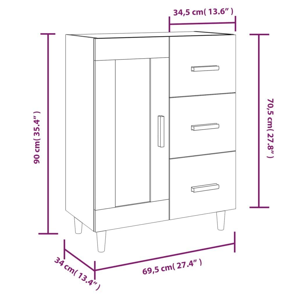 vidaXL Senkki korkeakiilto valkoinen 69,5x34x90 cm tekninen puu hinta ja tiedot | Olohuoneen kaapit ja lipastot | hobbyhall.fi