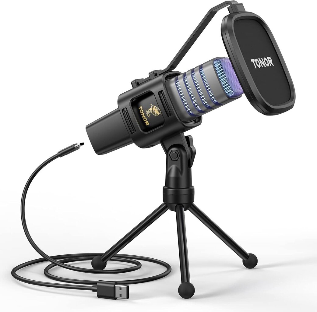 TONOR TC30 Mikrofoni, RGB, USB, Jalustalla ja pop-suodattimella, musta hinta ja tiedot | Mikrofonit | hobbyhall.fi