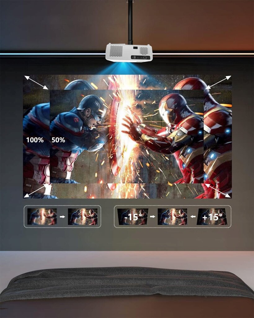 LED-projektori WiFi Android TV FULL HD 4K 24000lm 800 ansi Autofokus hinta ja tiedot | Projektorit | hobbyhall.fi